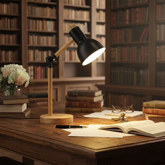 Adjustable Desk Lamp with Wooden Stand
