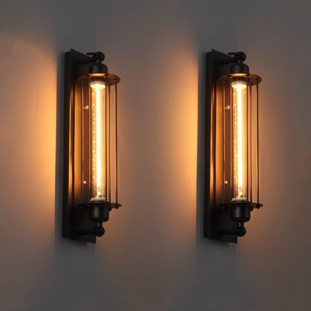 Vintage Tube Wall Light with Vertical Cage Design
