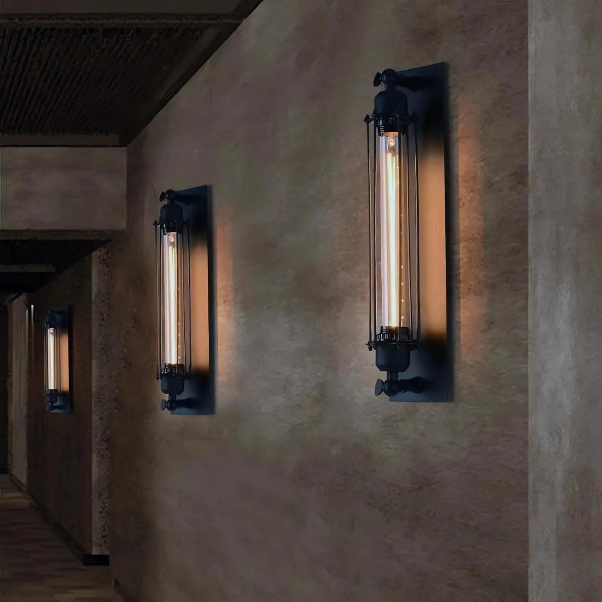 Vintage Tube Wall Light with Vertical Cage Design