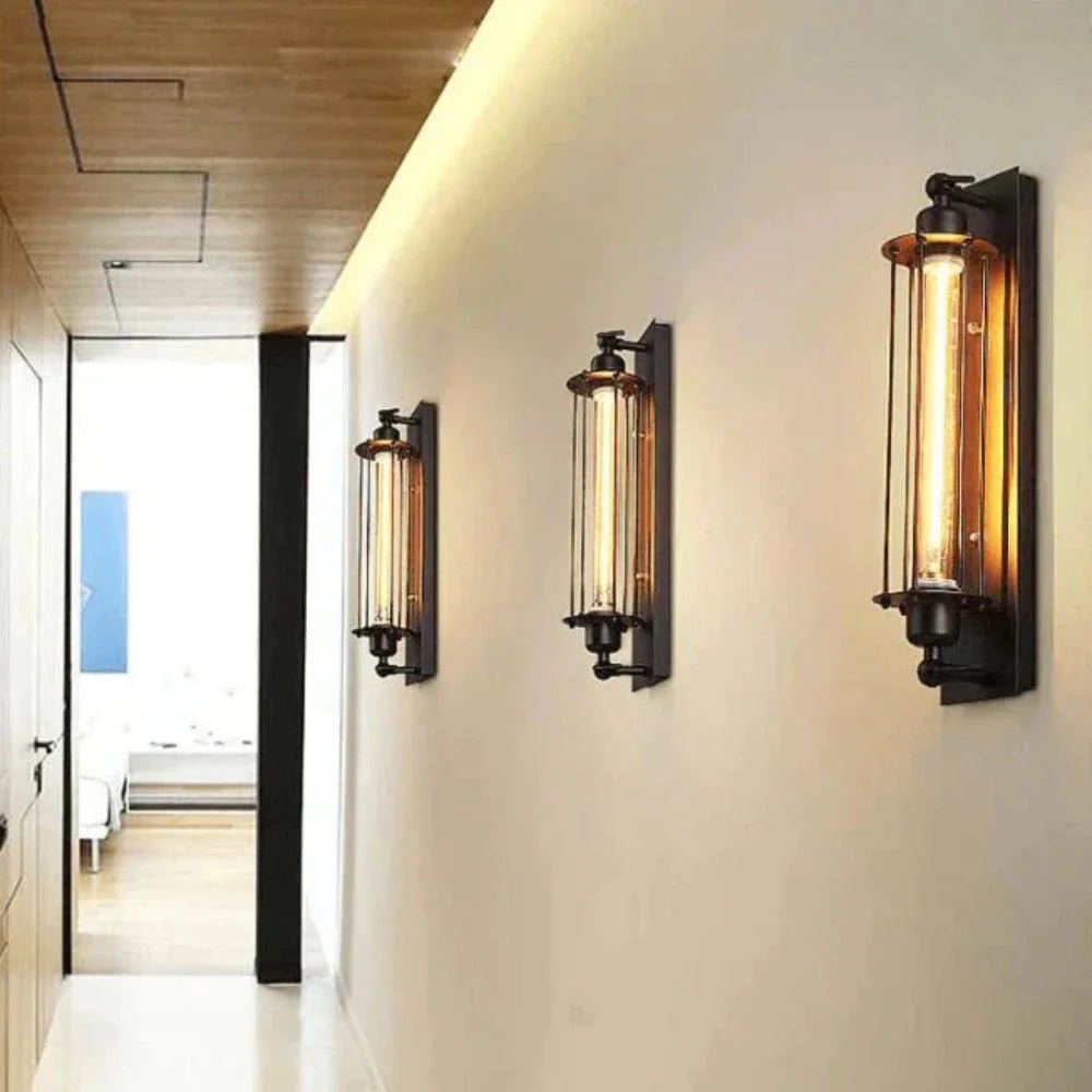 Vintage Tube Wall Light with Vertical Cage Design