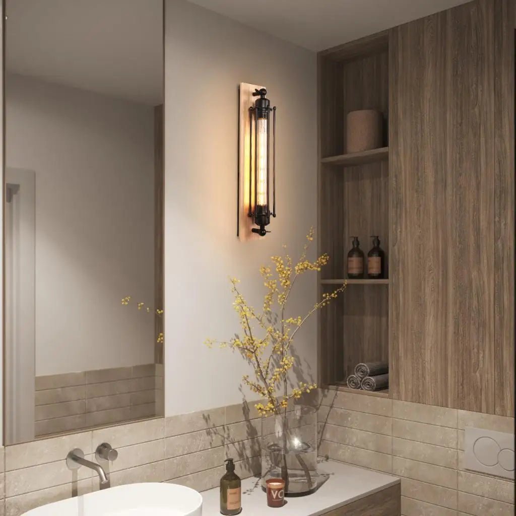 Vintage Tube Wall Light with Vertical Cage Design