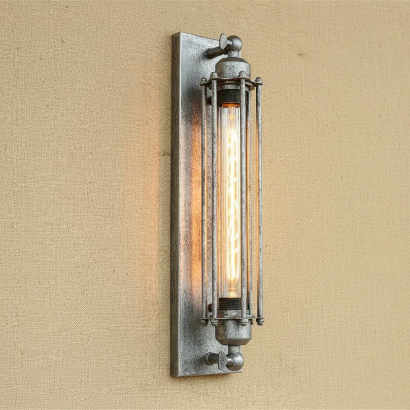 Vintage Tube Wall Light with Vertical Cage Design